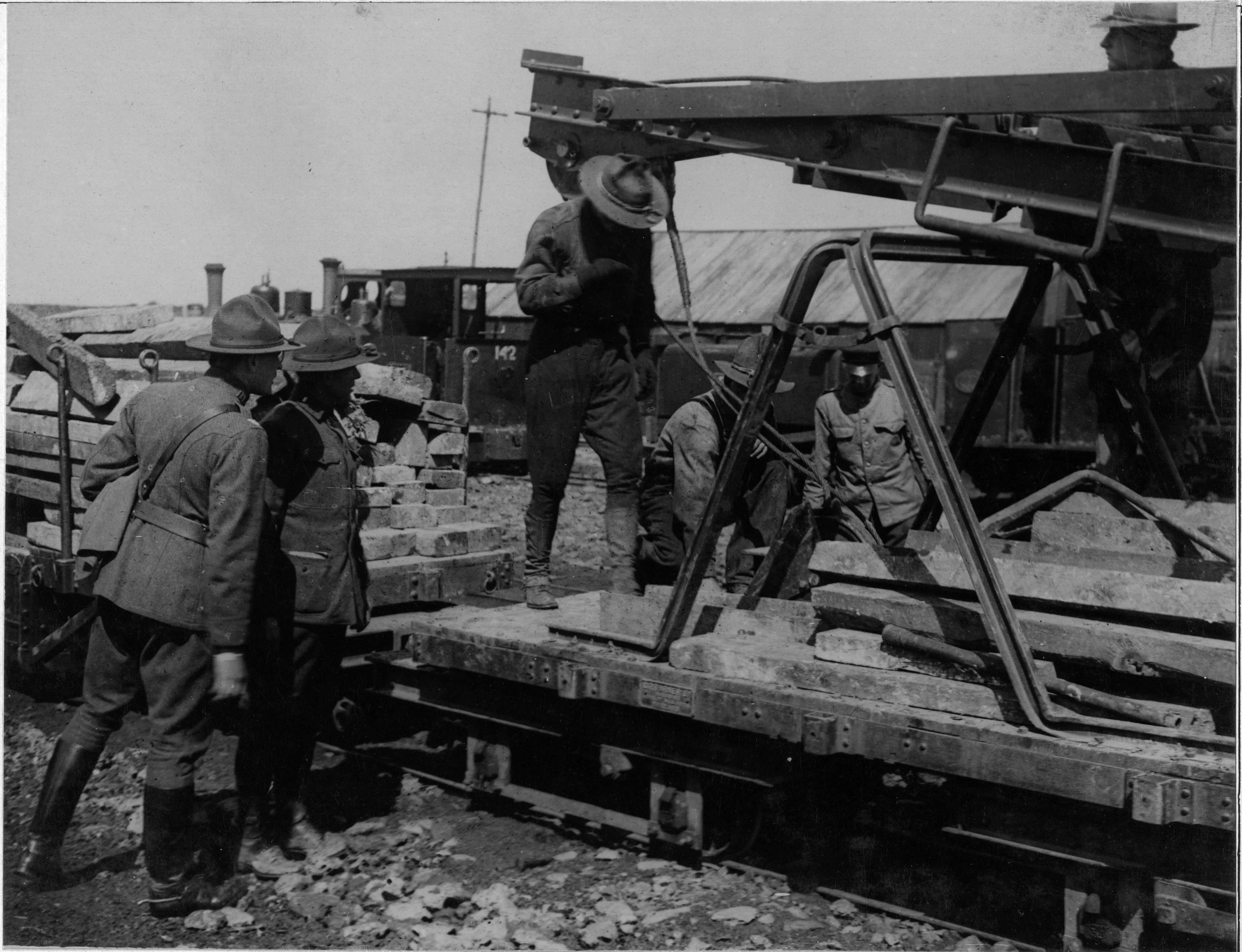 11th Engineers laying track in Cambrai