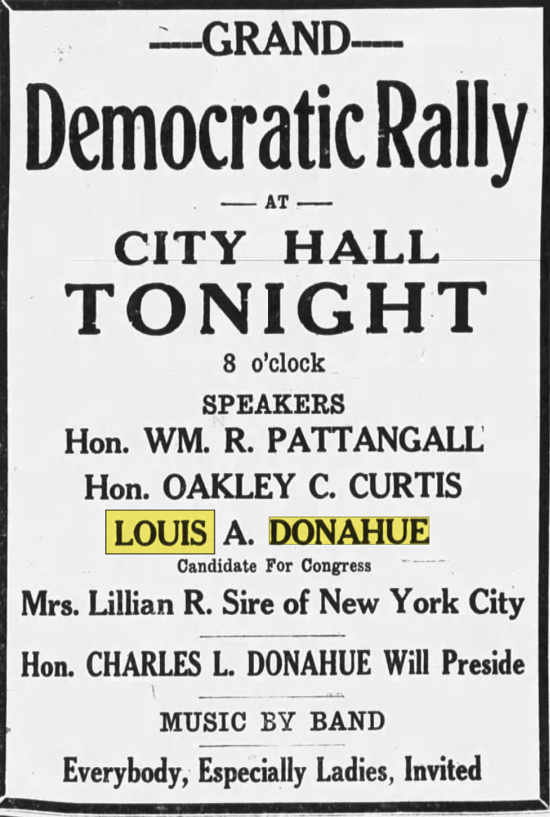 Newspaper advertisement from the 1922 congressional race